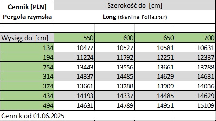 Cennik pergola rzymska Long 01 06 25 Cennik pergola rzymska Long 01 06 25